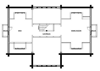 二楼平面图设有游戏室和书房，均可通往小侧甲板。