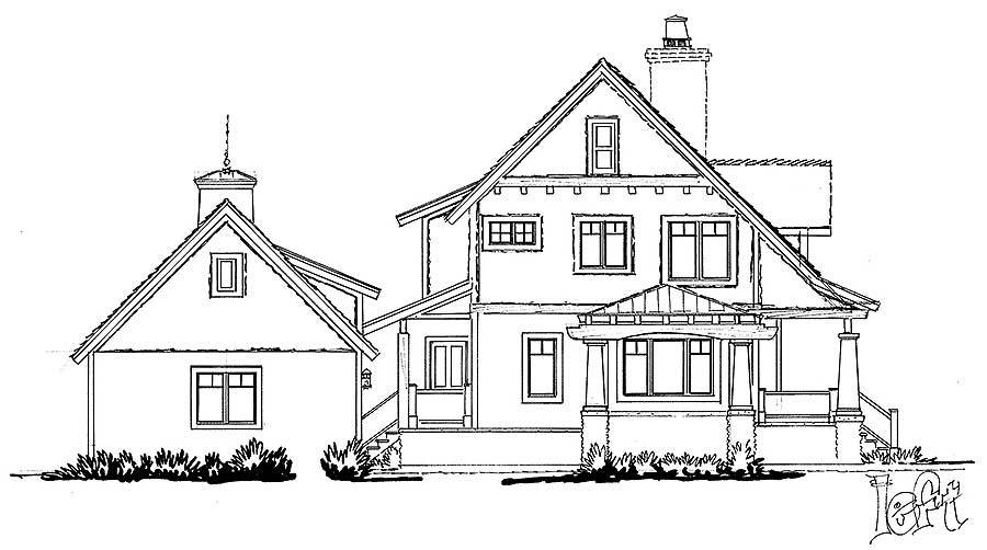 左立面的3卧室两层乡村住宅草图。