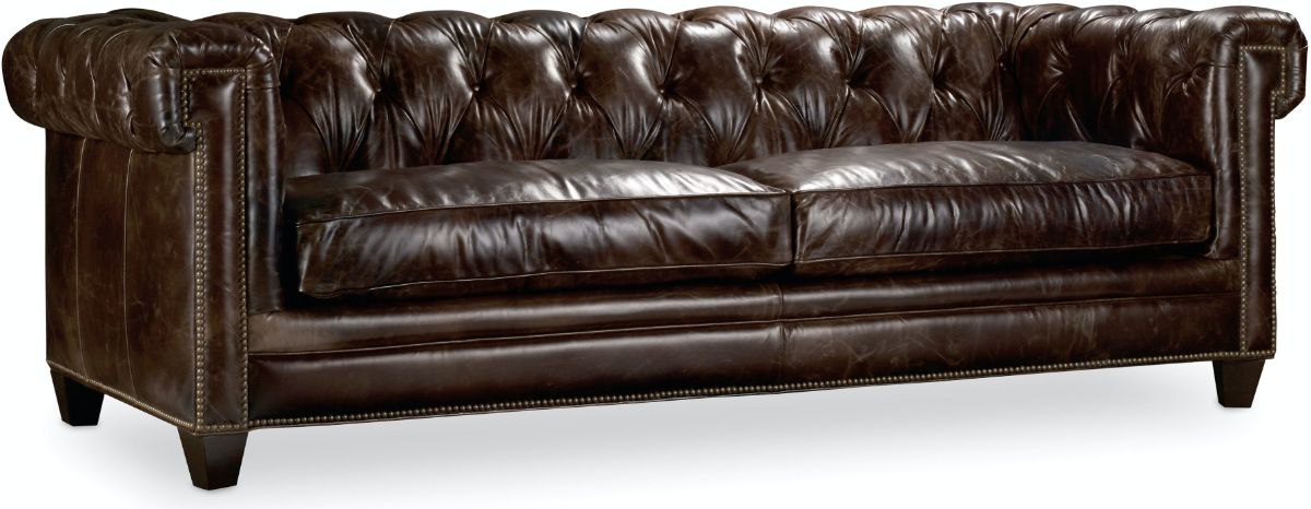 漂亮的深棕色皮革切斯特曼沙发由胡克家具